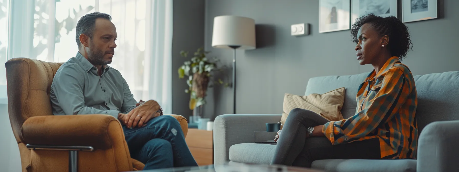 a personal injury lawyer sitting beside a client, offering comfort and guidance during a difficult time.